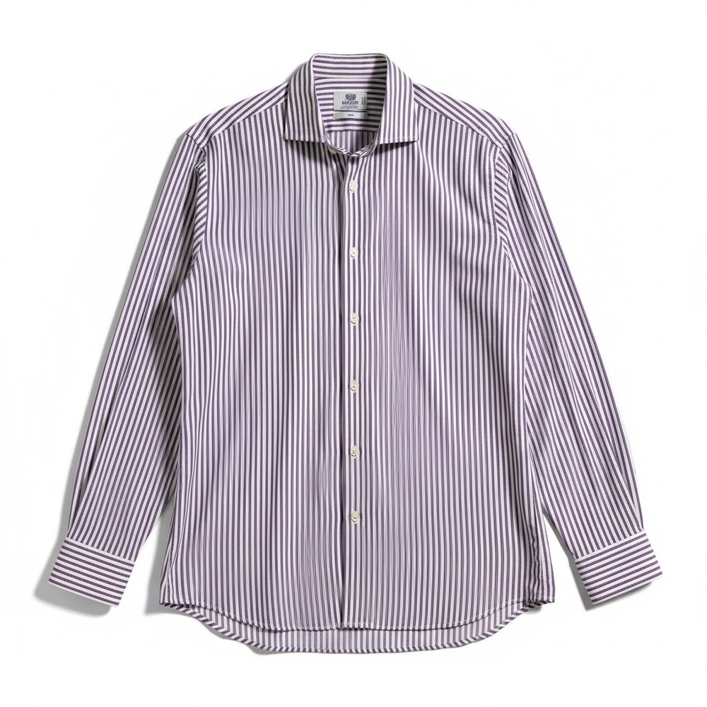 Boggi Milano Slim Fit Striped Dress Shirt Purple Navy Medium Cotton
